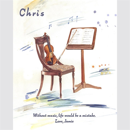 Custom Watercolor Art Print of A Violin on A Chair with Your Personal Saying,by myDaVinci - myDaVinci